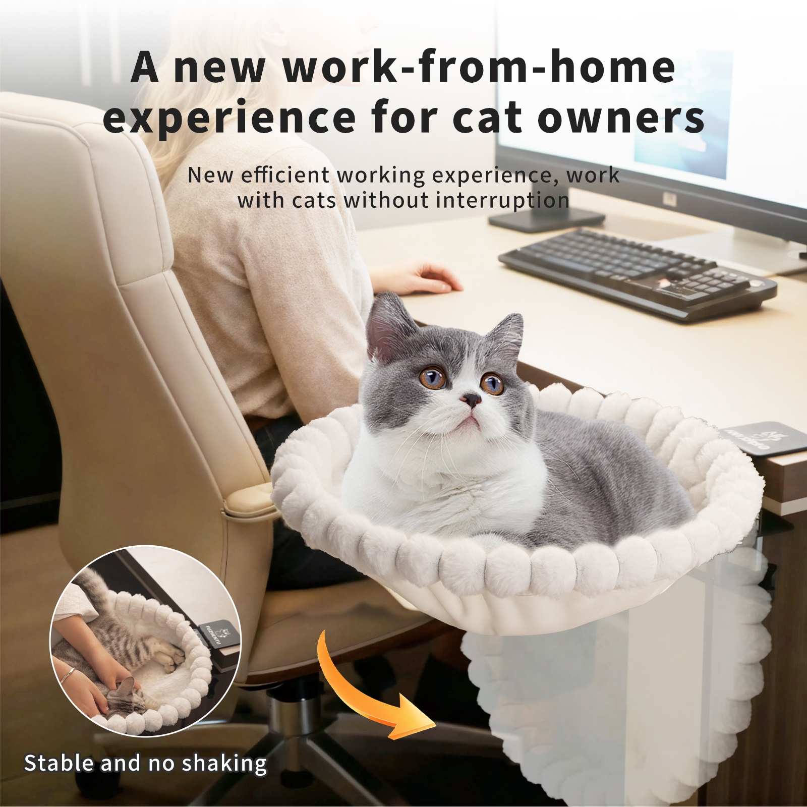 Cat Desk Bed Washable Hammock with Sturdy Attachment
