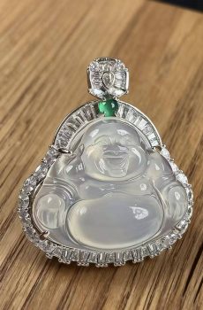 Silver-plated Inlaid Jade Maitreya Buddha Necklace for Women