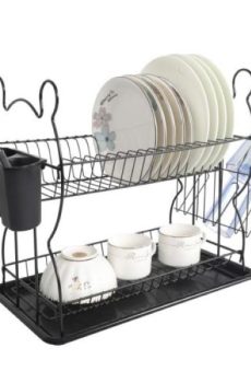 2-Tier Carbon Steel Dish Rack with Drain Tray