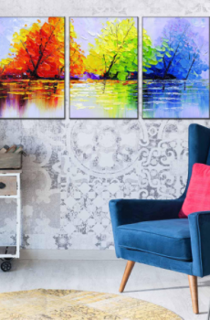 Customizable Triptych: Colorful Tree Reflections