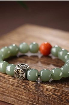 Hetian Jade Qiemo Blue Buddhist Bead Bracelet