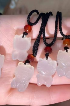 Ice White Chalcedony HelloKitty Cat Pendant