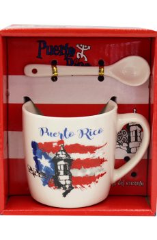 Customizable Puerto Rico Flag Ceramic Mug with SpoonGift Set
