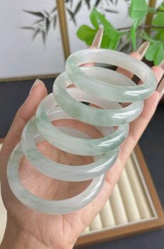 Natural Jade Bracelet, Translucent with Floating Flowers