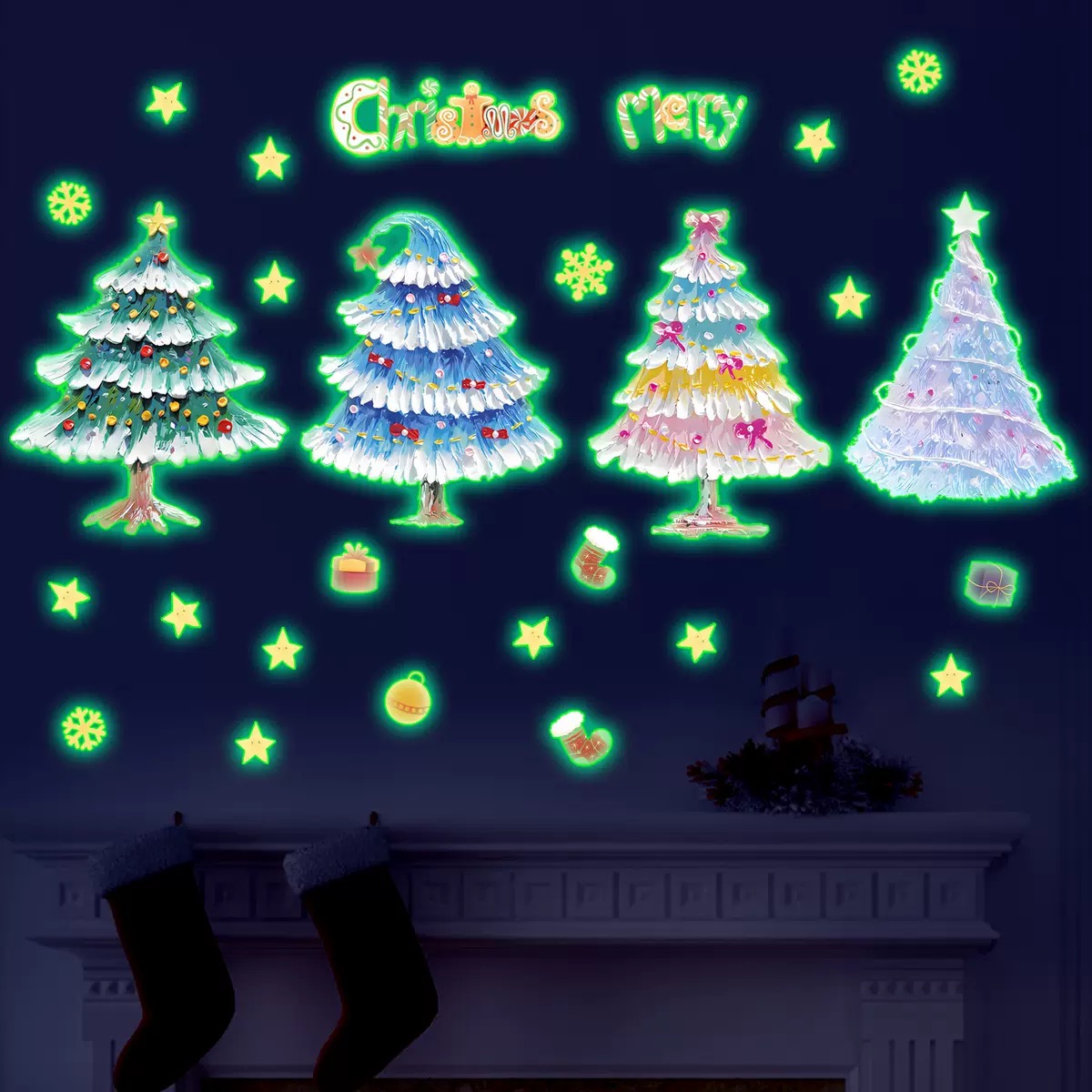 Christmas Window Clings Glow in Dark Decals