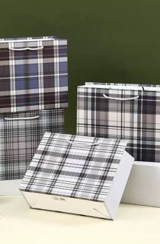 Vintage Plaid Paper Gift Bags with Handles (Assorted Styles)