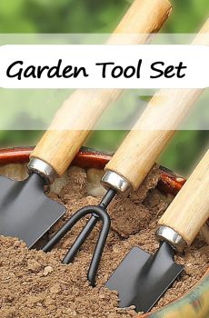 3-Piece Garden Tool Set, Wooden Handle & Metal Head