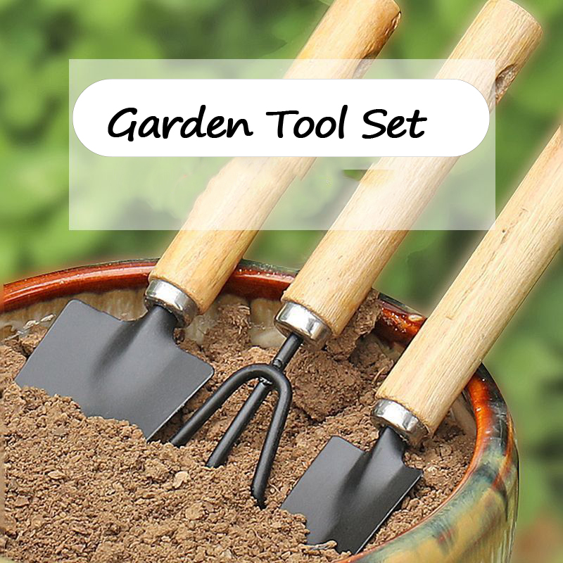 3-Piece Garden Tool Set, Wooden Handle & Metal Head