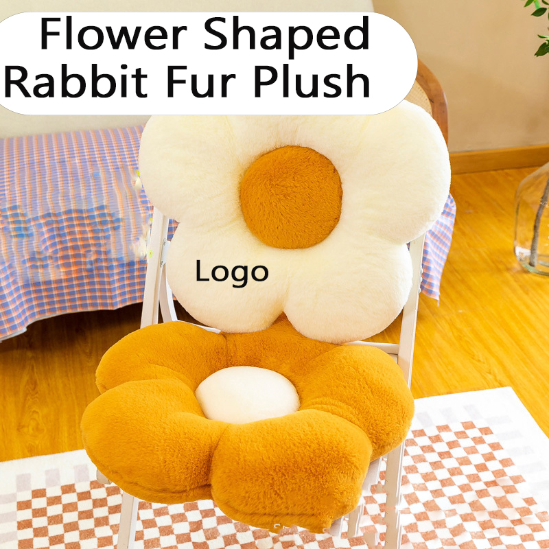 Cute Flower Shaped Rabbit Fur Plush Cushion