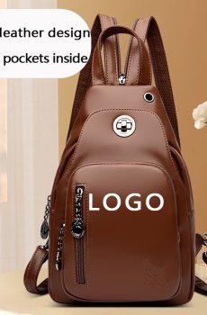 Trendy Brown Leather Sling Backpack with Multiple Pockets
