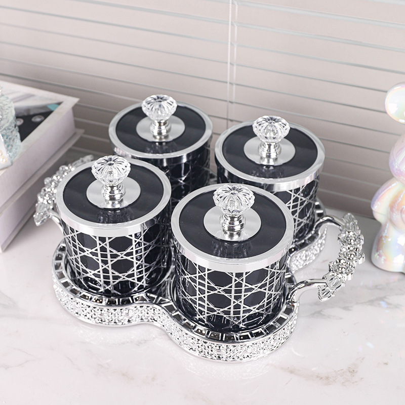 4-Pieces Set Luxury Plastic Plated Jar Set with Crystal Knob