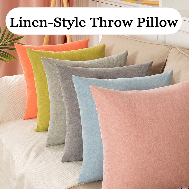 Solid Color Polyester Linen-Style Throw Pillow