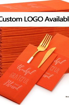 Custom LOGO Orange Paper Napkin Cutlery Pouch