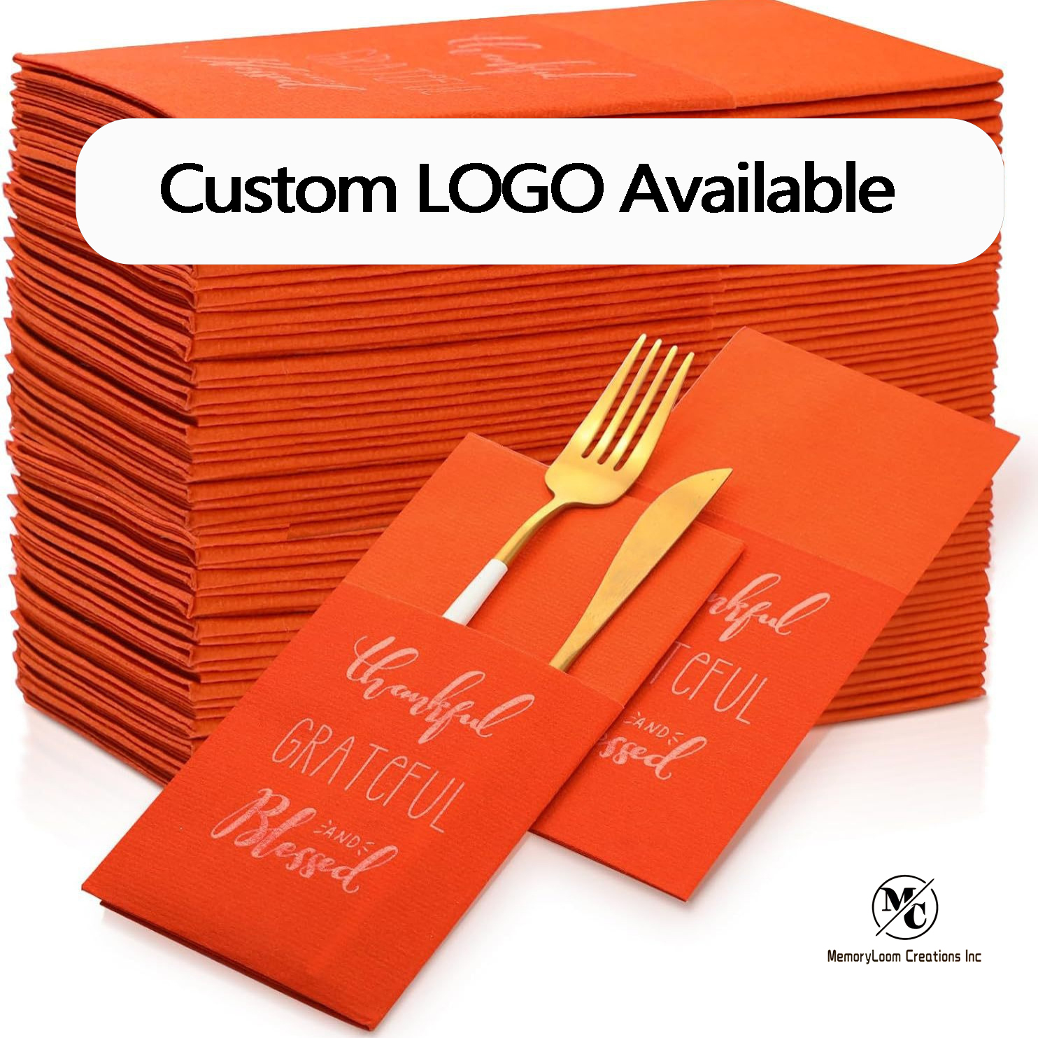 Custom LOGO Orange Paper Napkin Cutlery Pouch
